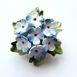 Vintage blue Forget Me Not Bone China Flower Brooch Pin Back